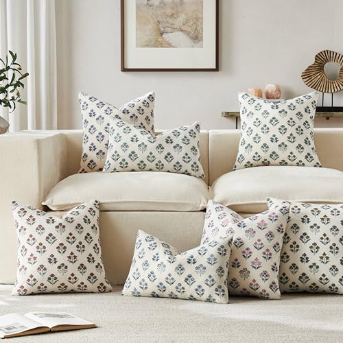 Floral Throw Pillow Covers Set of 2, 20x20 Inches Dusty Blue