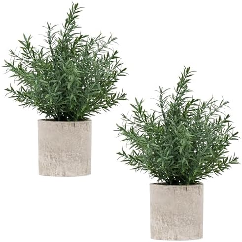 Coferset 2 Pack Small Fake Plants Rosemary Potted,Green