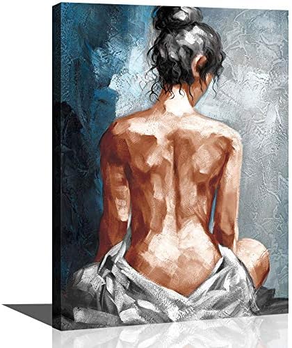 Canvas Wall Art for Bathroom Bedroom Decor Abstract Sexy Nude Woman Black White Blue Framed Wall Art Girls Room Decoration Modern Gift for Woman