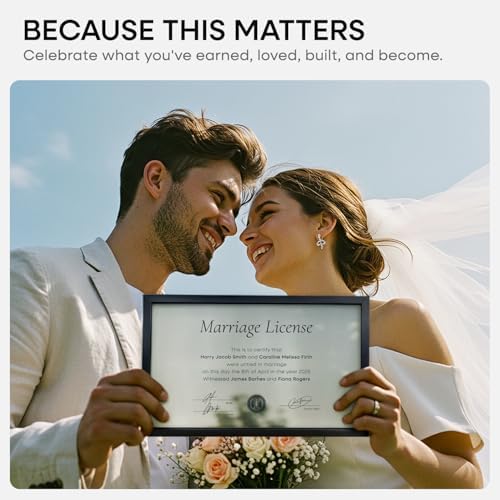 Homeforia 8.5x14 Black Marriage License Frame, High-End Metal, Glass