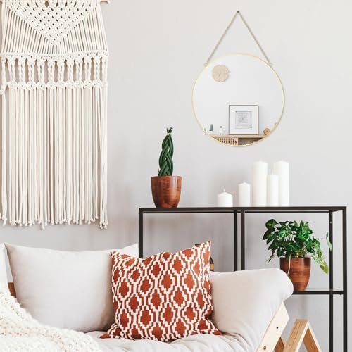 LONGWIN Hanging Wall Circle Mirror Decor Gold Geometric Mirror with Chain for Bathroom Bedroom Living Room 9.8"