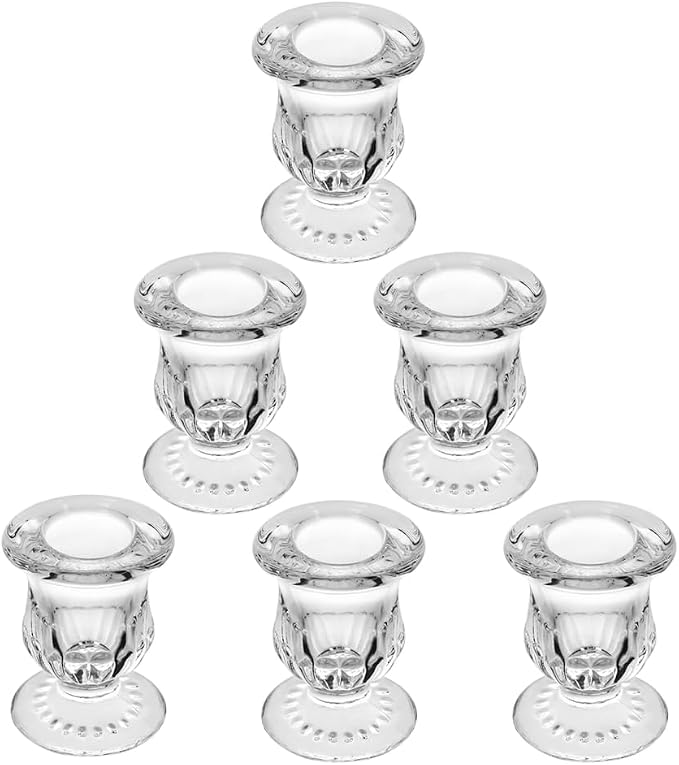 Glass Taper Candle Holder Set of 6 - Clear Crystal Candlestick Holders for Tapered Candles, Elegant Candle Stick Holder Set for Wedding Party Christmas Thanksgiving Festival (6, Transparent)