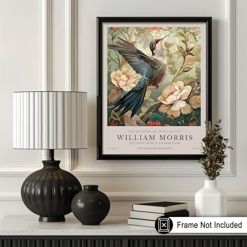 Poster Master Hummingbird Print - William Morris Poster - Flower & Animal Illustration - Botanical Exhibition Wall Design - Floral Bird Artwork - Aesthetic Office or Bedroom Decor - 11x14 UNFRAMED Wall Art
