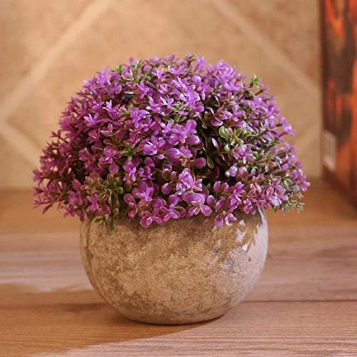 Ogrmar Mini Plastic Faux Plants in Pot/Small Topiary Shrubs Purple