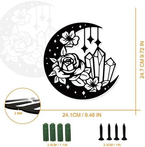 NBEADS Moon Flower Metal Wall Art, Black Moon Phase Boho Hanging Decor Silhouette for Home Bedroom Bathroom Garden Hotel Decoration