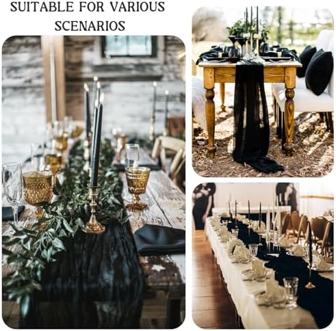 2 Pack 120 Inch Black Cheesecloth Table Runner Boho Rustic Gauze Sheer Romantic 10 FT Long Cheese Cloth Table Runner for Bridal Baby Shower Wedding Party Birthday Holiday Home Easter Decor