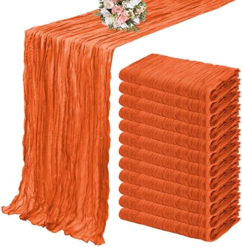YMHPRIDE 12 Pack Cheesecloth Table Runner 35x120in Orange Table Runner
