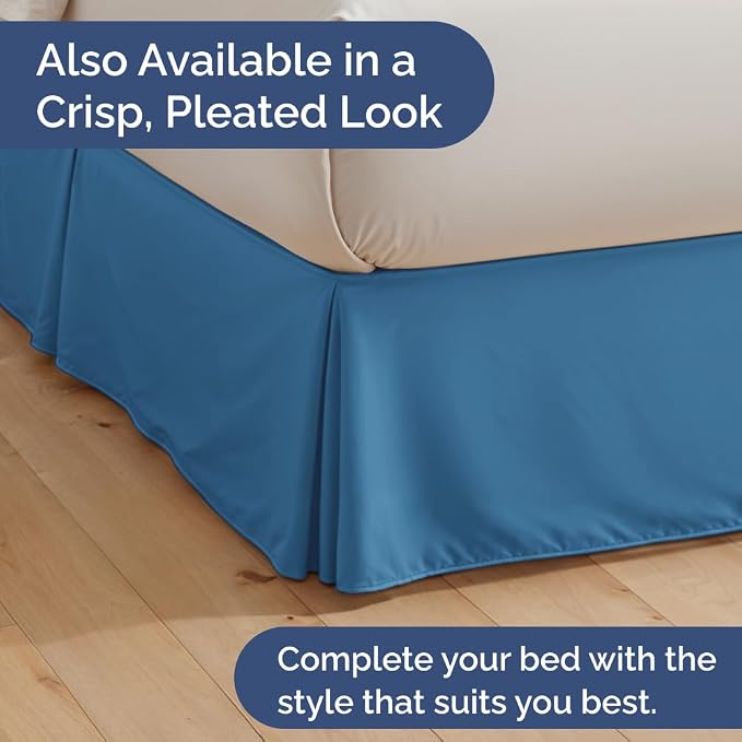 Bedskirt Queen Size Ruffle - Ruffled Bed Skirt - 12 Inch Drop - Denim Blue | Bedskirt with Platform, Ultra-Soft Premium Hotel Quality, Wrinkle Free, Fade & Shrink Resistant, for Women, Men, Kids & Teens