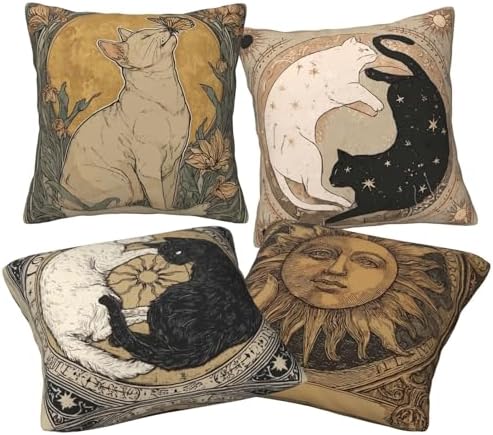 Cats Throw Pillow Covers Set of 4 Decorative Soft Double Sided Print Pillow Case Farmhouse Home Decor for Living Room Sofa Couch 18x18