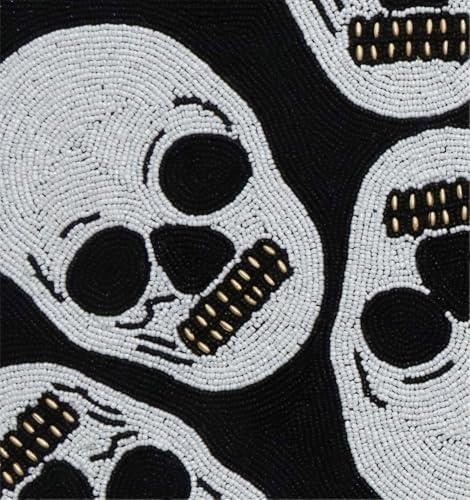 COTTON CRAFT Halloween Beaded Table Runner - Black White Skulls 13x36 inch