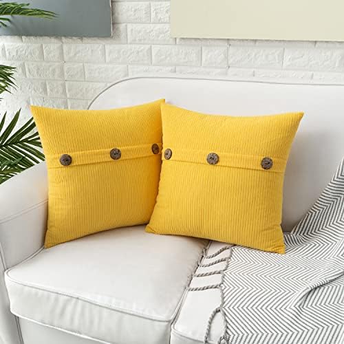 HWY 50 Yellow Chenille Throw Pillow Covers 20x20 Inch Buttons Pack of 2