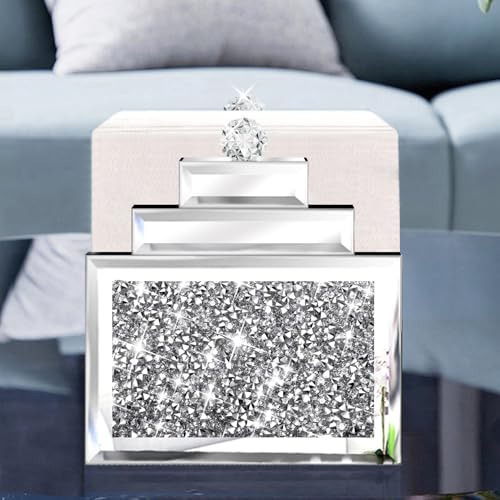 Wocred Mirror Napkin Holder,Crystal Crushed Diamond Vertical Holder,Cute Tissue Holder Holds Napkins Upright for Bathroom，Dining Table，Kitchen Table.(6.8”X5.9”X3”)
