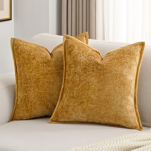 FUTEI Pack of 2 Chenille Soft Throw Pillow Covers 16x16 Inch, Tobacco