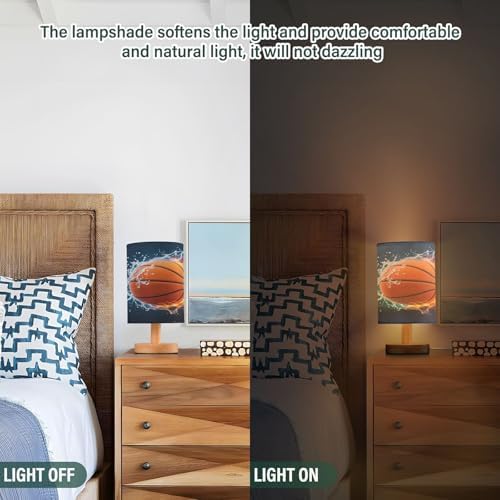 ALAZA Basketball Ball in Fire and Water Decor Bedside Table Lamp with USB Port for Bedroom Nightstand Office Desk LED Bulb Included