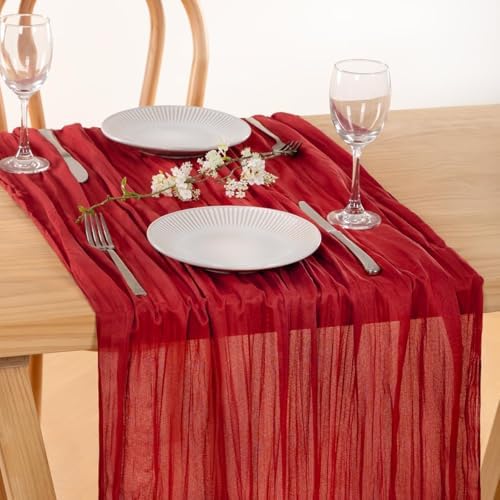 Red Gauze Cheesecloth Table Runner 10ft Boho Annniversary Party Decor