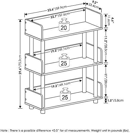 Furinno TURN-N-TUBE Display Shelf, 3-Tier Storage Shelves with Side Panels, Open Shelves Book Shelf with Rounded Corner Top Edges, for Organization and Storage, Living Room, Home Office, Amber Pine
