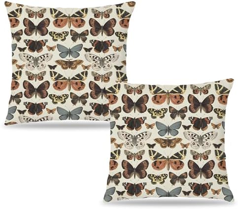 Butterfly Vintage Moth Cottagecore Pillow Covers 18x18 Set of 2, Butterfly Cottagecore Room Decor