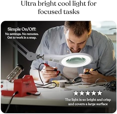 Brightech LightView PRO Magnifying Desk Lamp, 2.25x Light Magnifier, Adjustable Magnifying Glass with Light for Crafts, Reading, Close Work - White