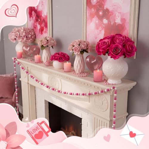Equsion Rustic Wood Bead Garland with Tassel Farmhouse,Pink