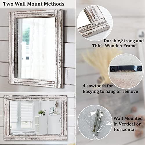 AAZZKANG Large Wall Mirror Rustic Wood Framed Hanging Mirrors Rectangle | 26"x18" Decorative Farmhouse Bedroom Bathroom Living Room Dressing Room Home Entryway