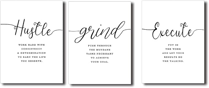 Canvas Grind Quote, Hustle Grind Execute, Inspirational Print, Office Wall Art, Large Poster, Motivational Wall Art, Office Decor Set of 3 Prints (16x24in x 3pcs)