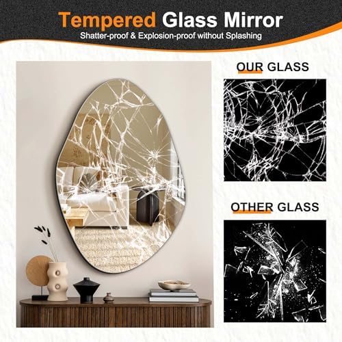 Delma Irregular Wall Mirror, 36"x24" | Asymmetrical Wavy Cloud Design, Frameless, Bathroom, Bedroom, Living Room & Entryway, Modern Boho, Wall-Mounted