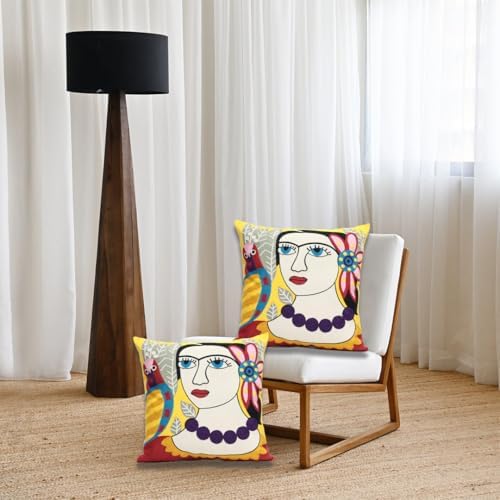 2 Pcs Embroidered Decorative Throw Pillows Covers for Sofa Decor Cushion Cases 18 x 18 Inch (Necklace Lady)