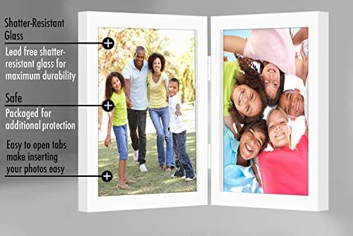 Americanflat Hinged 8x10 Picture Frame with Shatter-Resistant Glass - Double Picture Frames with Engineered Wood - Signature Collection - Photo Frame for Tabletop Display - White