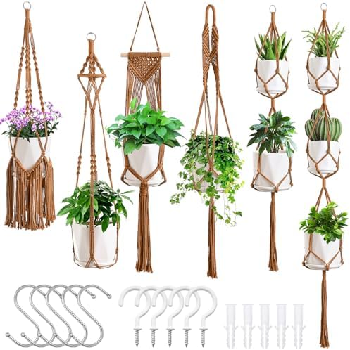 SFENNGPET Macrame Plant Hangers, 6Pack Hanging Planters for Indoor Plants