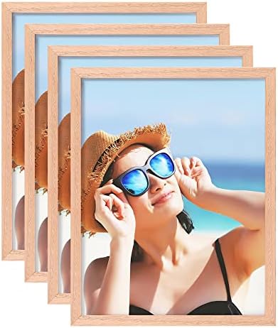 8x10 OAK Solid Wood Picture Frames Set of 4, Natural Wood Color Photo Frames with High Definition Real Glass for Wall Mounting or Tabletop in Living Room, Bedroom, Gallery