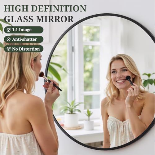 Round Wall Mirror 24 Inch Black Vanity Mirror with Metal Frame | Modern Circle Wall Mounted Decorative Mirrors for Bathroom, Entryway, Bedroom, Living Room