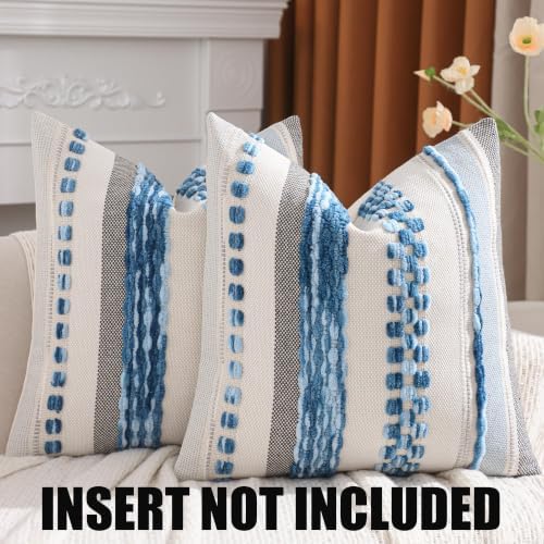 Boho Throw Pillow Covers 18x18 inch Set of 2 Sky Blue Coastal Decor