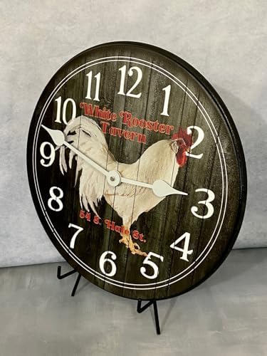 White Rooster Tavern Wall Clock | Ultra Quiet Quartz Mechanism | Hand Made in USA Beautiful Crisp Lasting Color | Comes in 8 Sizes | 15-Inch