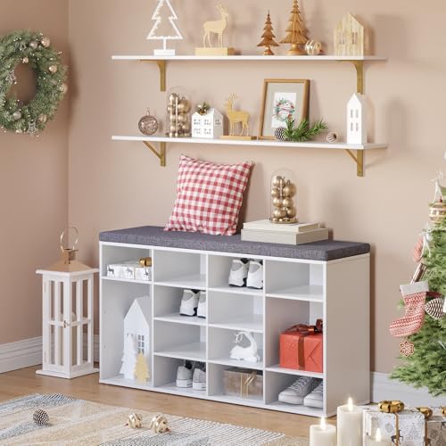 DINZI LVJ Long Wall Shelves, 47.3Inch Wooden Wall Mounted Shelves, Set of 4