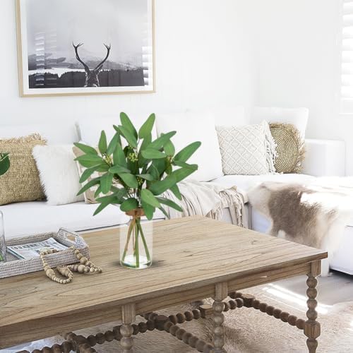 Artificial Eucalyptus Stems Fake Plants in Glass Vase with Faux Water