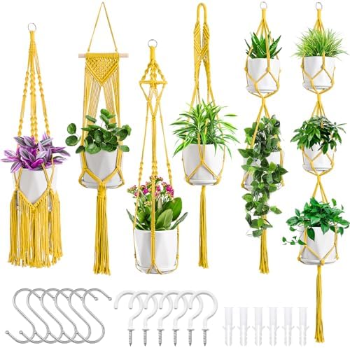 SFENNGPET Macrame Plant Hangers, 6Pack Hanging Planters for Indoor Plants