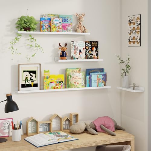 Axeman Picture Ledge Shelf, 48 Inch White Floating Shelves Set of 3