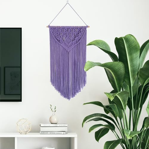 Winterdemoon Macrame Wall Hanging Boho Woven Tapestry Home Decor Purple