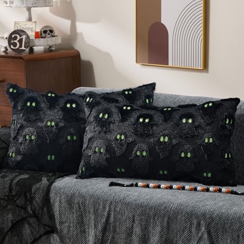 DFXSZ Halloween Pillow Covers 12x20 inch 2Pcs Black Ghost Halloween Decor