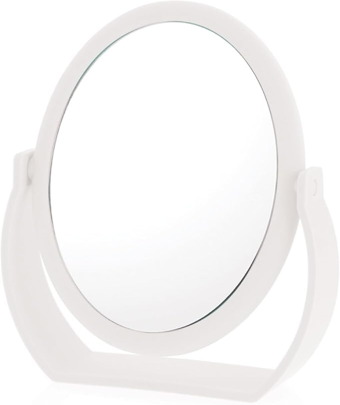 Danielle Creations Oval Soft Touch Vanity Mirror, White, 1X/7X Magnifying Makeup Mirror, Tabletop & Handheld Mirror with Stand, Portable Bathroom, Bedroom & Desk Mirror