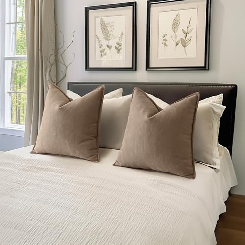 MIULEE Pack of 2 Coco Brown Decorative Chenille Pillow Covers 18x18 Inch