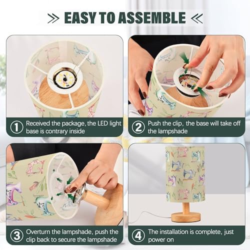 Table Lamp Watercolor Sewing Machine and Floral Pattern Nightstand Lamp with Wood Base Fabric Lamp Shade Bedside Desk Lamp for Living Room Bedroom Kids Room Office