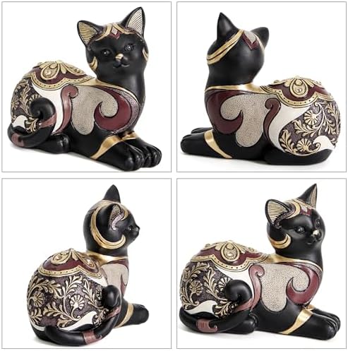Smadeer Black Cat Statue for Home Decor, Cat Figurines Room Decoration for Bookshelf Office Table, Vintage Matt Small Cat Sculpture Gift for Cat Lovers, Woman Mom Retro Cats Animal