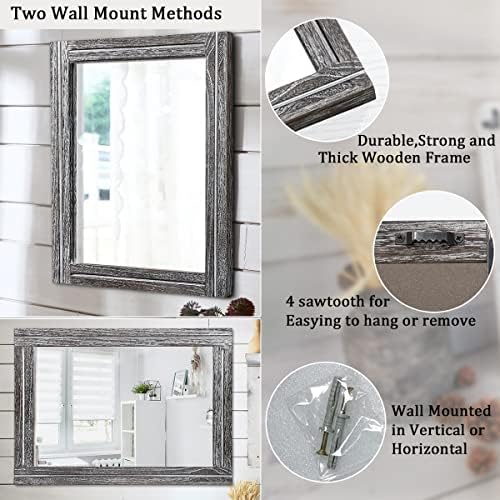 AAZZKANG Rustic Mirror Large 26"x18" Wood Framed Wall Mirrors Rectangle for Bedroom Bathroom Farmhouse Living Room Home Entryway Hanging