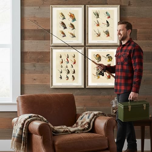 DREAM BIG PRINTABLES Vintage Fly Fishing Art Prints (Set of 4) - Unframed - 11x14 | Fishing Lure Wall Decor for Fisherman