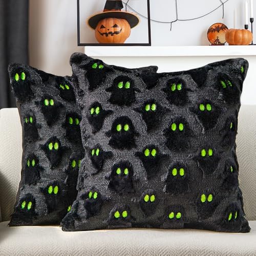 DFXSZ Halloween Pillow Covers 18x18 inch 2Pcs Black Ghost Halloween Decor