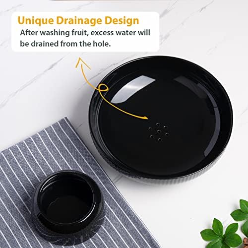 Ceramic Fruit Bowl for Kitchen Counter, Large Fruit Basket with Hole, Black