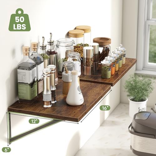 Heimlove 16W x 12D Deep Floating Shelves Set of 4 Rustic Brown