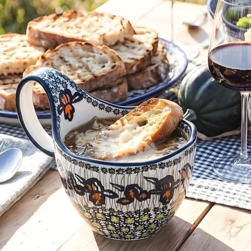 ALMA Ceramic Soup Bowls With Handles, 16oz Microwavable Soup Mug For Women