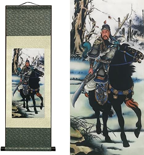 AtfArt Asian Wall Decor Beautiful Silk Scroll Painting Oriental Decor Chinese Art Wall Scroll Hanging Painting Scroll (36.2 x 12 in) (C9)